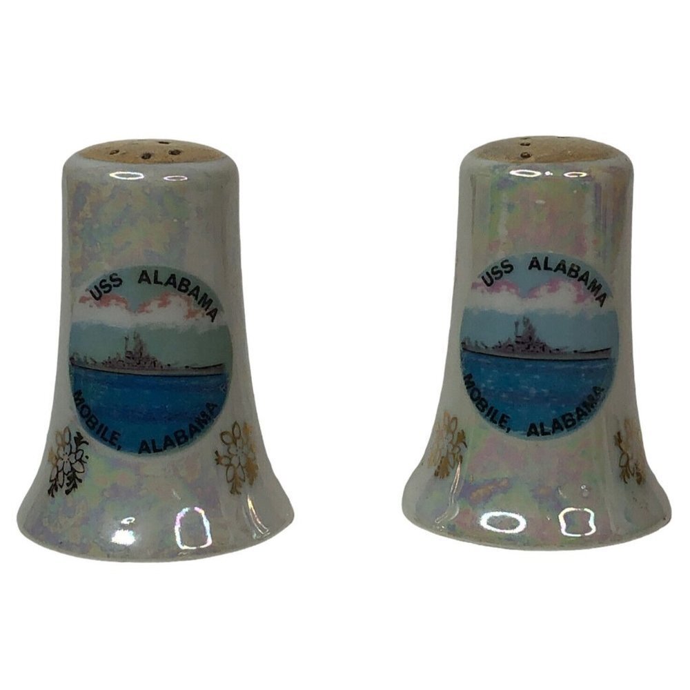 Vintage Salt and Pepper Shakers USS Alabama Battleship BB60 Mobile Made in Japan